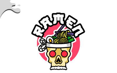 Ilustração do design do logotipo do mascote do crânio ramen