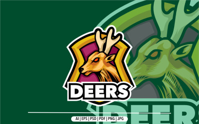 Design del logo della mascotte dei cervi per lo sport