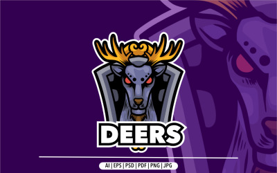 Diseño de logotipo de arte oscuro de mascota ciervo para deporte