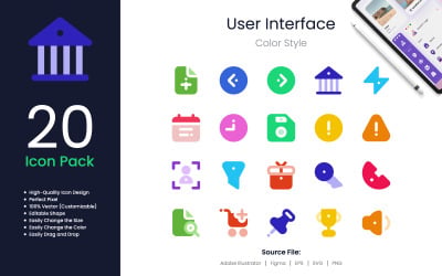 Estilo colorido do pacote de ícones da interface do usuário