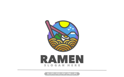Illustrazione del design del logo della montagna Fuji Ramen