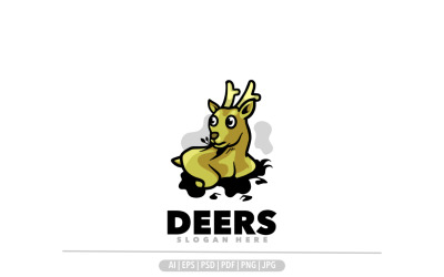 Ilustración de diseño de logotipo de dibujos animados de mascota de ciervo lindo