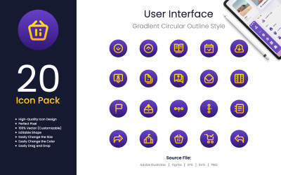Pacote de ícones da interface do usuário Estilo de contorno circular gradiente pontual 2
