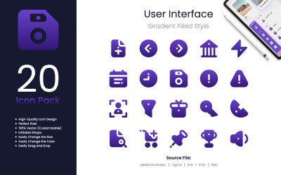 User Interface Icon Pack Gradient Filled Style