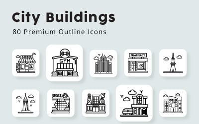 Bâtiments de la ville 80 icônes de contour premium