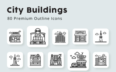 Edifícios da cidade 80 ícones de contorno premium