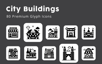 Stadsgebouwen 80 premium Glyph-pictogrammen