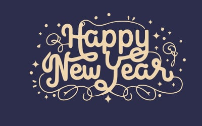 Boldog új évet betűkkel szöveg üdvözlőlap vektoros illusztráció