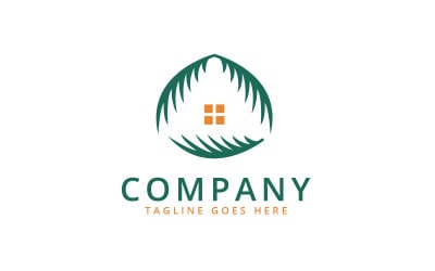 Kokospalm blad huis logo ontwerpsjabloon