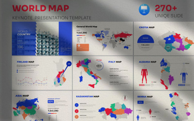 Mappa del mondo | Modello di presentazione delle note chiave della mappa di tutti i paesi