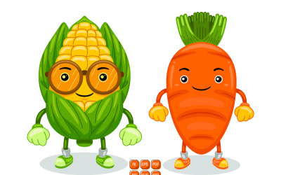 Vector de caracteres de mascota de zanahoria y maíz