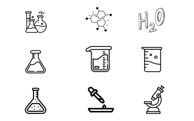 Chemie en wetenschap vector icon set laboratorium pictogram geïsoleerd
