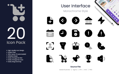 Gebruikersinterface Icon Pack zwart-wit stijl