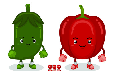 Vecteur de personnage de mascotte de piment vert et de poivron rouge