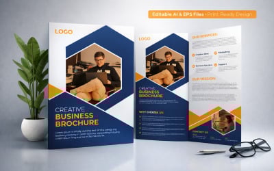 Modern Corporate Bifold Business Brochure Template Vector – Print Ready AI &amp;amp; EPS Design