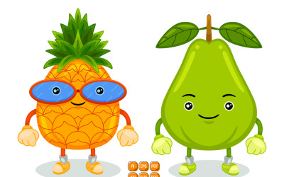 Birnen- und Ananas-Maskottchen-Charakter-Vektor