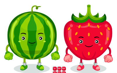 Jahoda a meloun maskot znakový vektor