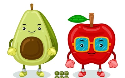 Vecteur de caractère de mascotte de pomme et d&amp;#39;avocat