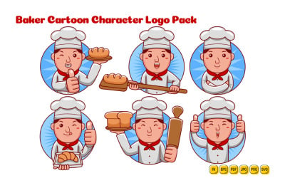 Bäcker-Mann-Cartoon-Charakter-Logo-Paket