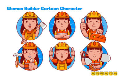 Жінка-будівельник мультяшного персонажа з логотипом