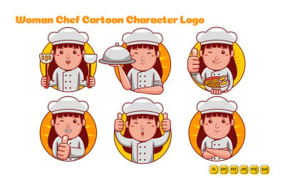 Kochfrau-Cartoon-Charakter-Logo-Paket