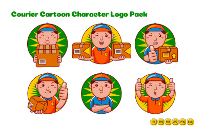 Pacchetto logo personaggio dei cartoni animati uomo corriere
