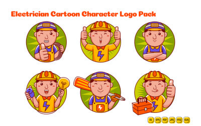 Pacchetto logo personaggio dei cartoni animati di elettricista uomo