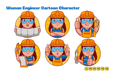 Ingenieur-Frau-Cartoon-Charakter-Logo-Paket