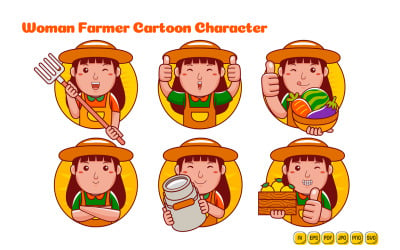 Pacote de logotipo de personagem de desenho animado de mulher agricultora