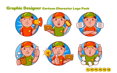 Grafický designér muž kreslená postavička Logo Pack