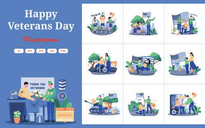 M665_Paquete de ilustraciones del feliz día de los veteranos