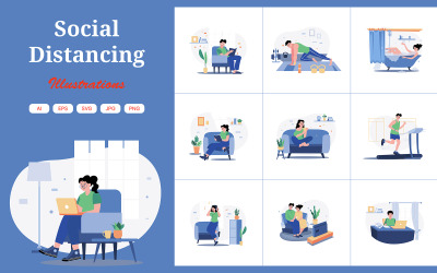 M668_Pacote de ilustrações de distanciamento social