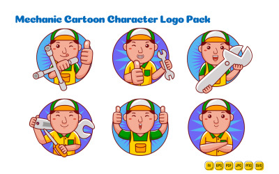Monteur Man Cartoon karakter Logo Pack