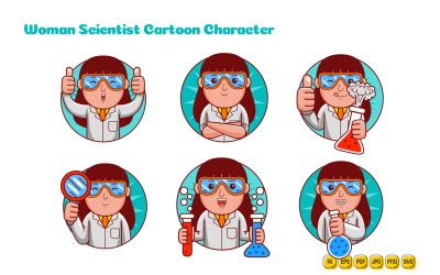 Pack de logos de personnage de dessin animé de femme scientifique