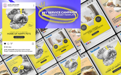 Modern Pet Care szolgáltatás promóciója a közösségi médiában, Instagram banner poszt tervezősablon