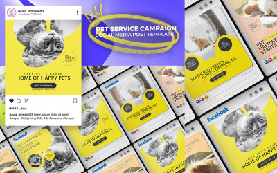 Promocja usług Modern Pet Care promocja w mediach społecznościowych Szablon projektu banera na Instagramie