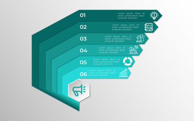 Altı adımlı çokgen vektör infografik eleman şablonu tasarımı.