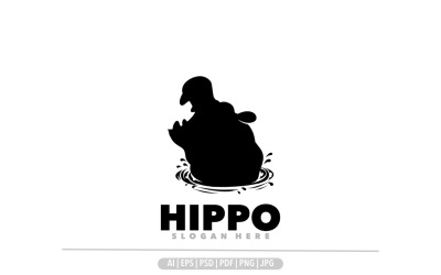 Diseño de plantilla de logotipo de icono de símbolo de logotipo de silueta de hipopótamo
