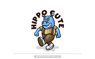 Illustration rétro de conception de dessin animé de mascotte d&amp;#39;hippopotame