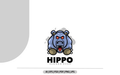 Ilustração do design do logotipo do mascote irritado hipopótamo