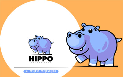 Ilustración de diseño de logotipo de dibujos animados de mascota hipopótamo