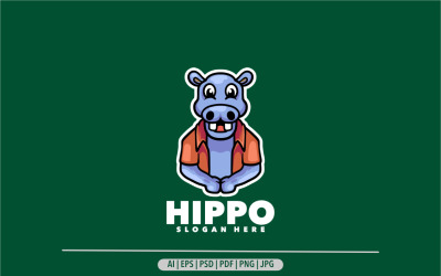 Plantilla de diseño de logotipo de dibujos animados de mascota hipopótamo