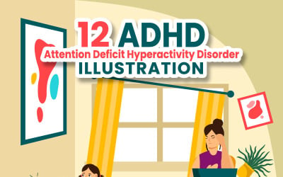 12 Illustratie van ADHD of aandachtstekortstoornis met hyperactiviteit