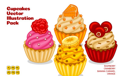 Cupcakes vektorové ilustrace Pack #02