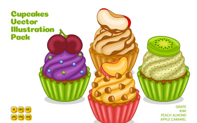 Cupcakes vektoros illusztráció csomag #03