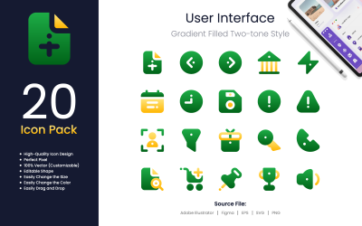 Gebruikersinterface Icon Pack Gradiëntgevulde tweekleurige stijl