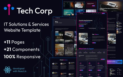 Tech Corp: Шаблон веб-сайта React js для бизнес-услуг и ИТ-решений