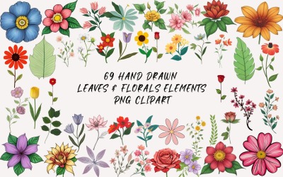 Handgezeichnete Blätter und Blumen Clipart