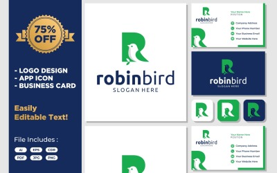 Robin Bird with Letter R Logo Design