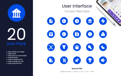 Estilo preenchido circular do pacote de ícones da interface do usuário